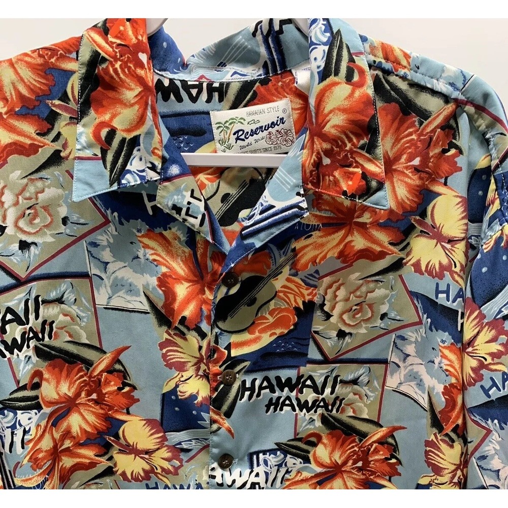 Hawaiian Shirt Reservoir World Side Men's Size XXL Button Tropical Floral Guitar